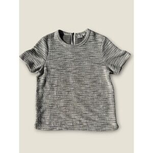 Anthropologie Postmark Grey‎ White Tweed Metallic Lurex Back Zip Top Large